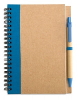 Блокнот из переработанной бумаги формата А5 с ручкой, синий 70 листов