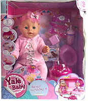 Кукла пупс Yale Baby 025F, розовый костюм, повязка (торт, горшок, бутылочка), 8 функций