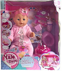 Кукла пупс Yale Baby 025F, розовый костюм, повязка (торт, горшок, бутылочка), 8 функций