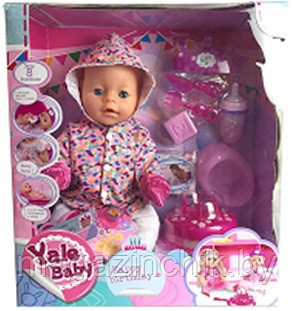 Кукла пупс Yale Baby 025M, в байке с капюшоном (торт, горшок, бутылочка), 8 функций