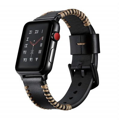 Кожаный ремешок с переплетом из нити черный для Apple Watch 42mm Series 1\2\3 - фото 1 - id-p84409223