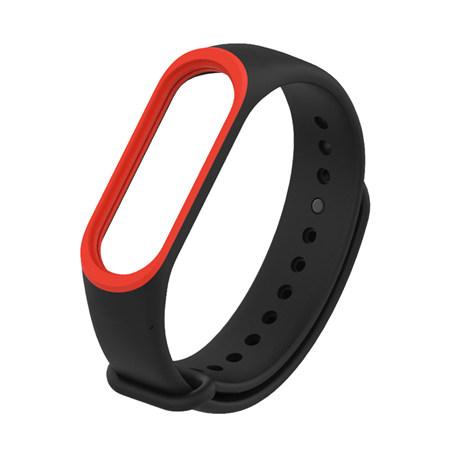 Силиконовый ремешок для фитнес браслета Xiaomi Mi Band 3 - чёрный с красной окантовкой