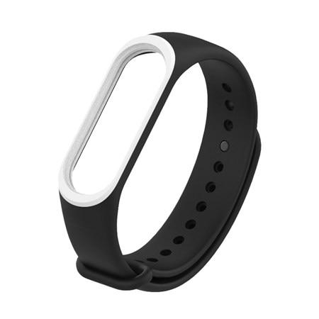 Силиконовый ремешок для фитнес браслета Xiaomi Mi Band 3/Band 4 - черный с белой окантовкой