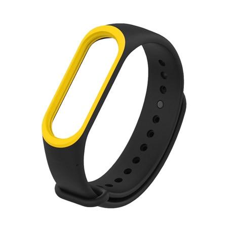 Силиконовый ремешок для фитнес браслета Xiaomi Mi Band 3 - черный с желтой окантовкой