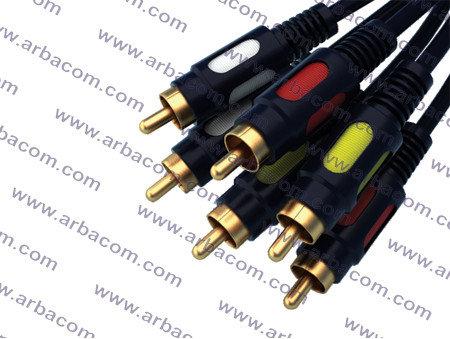 Шнур 3*RCA (тюльпан) штекера - 3*RCA (тюльпан) штекера 3м (пластик-золото) (ПВХ-Упак)