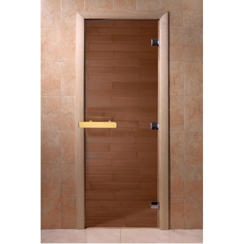 Стеклянная Дверь в баню 700*1800 DoorWood, 8мм (Бронза), коробка осина