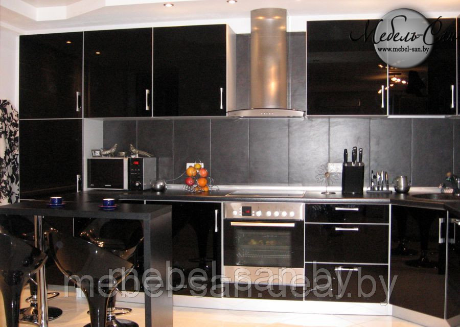 Кухня угловая стекло чёрное - фото 3 - id-p1683692