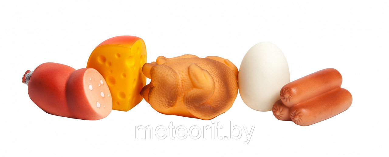 Игровой набор продуктов 5 предметов (сосиски, яйцо, сыр, колбаса и румяная курочка) - фото 3 - id-p85156157