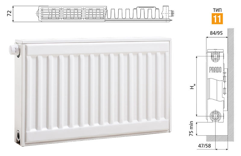 Радиатор стальной Прадо Универсал Radiator Prado Universal - нижнее подключение тип 11 500х800