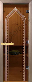 Стеклянная дверь для бани Doorwood, стекло бронзовое "Восточная Арка"