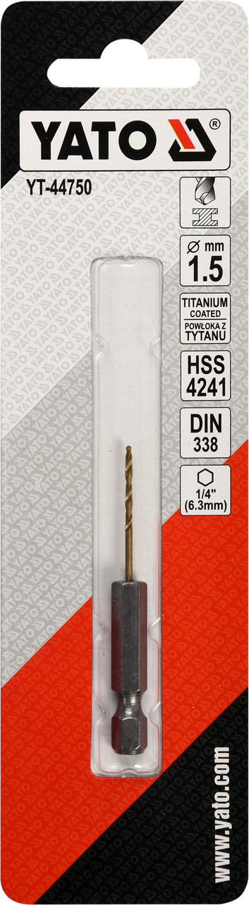 Сверло по металлу HSS-TIN 1,5 мм с хвостовиком HEX ( 1 шт.) "Yato" YT-44750 - фото 2 - id-p85282299