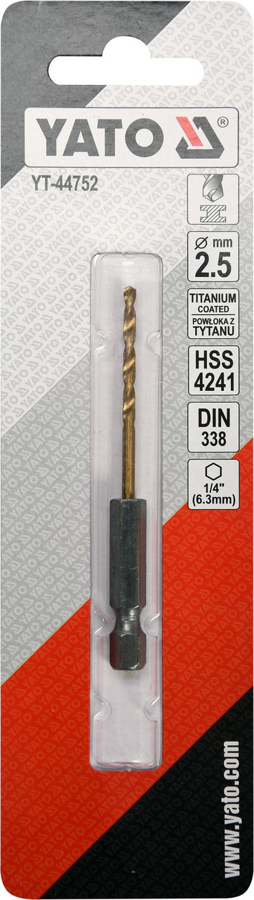 Сверло по металлу HSS-TIN 2,5 мм с хвостовиком HEX( 1 шт.) "Yato"YT-44752 - фото 2 - id-p85282326