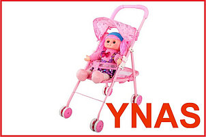 Детская коляска для кукол арт. 899-175/899-177, Мягкая кукла с музыкальным элементом