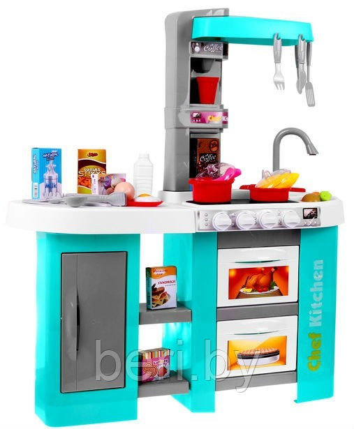Детская игровая кухня 922-46 с настоящей водой, холодильником, духовкой, свет, звук, 53 предмета, 73 см