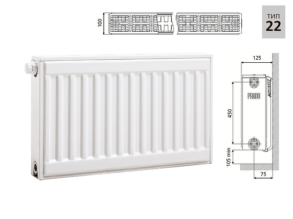 Радиатор стальной Прадо Универсал Radiator Prado Universal - нижнее подключение тип 22 500х1400, фото 2