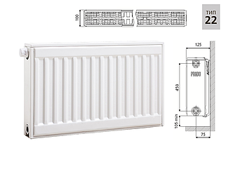 Радиатор стальной Прадо Универсал Radiator Prado Universal - нижнее подключение тип 22 500х700