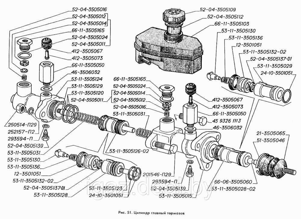 ЦИЛИНДР ТОРМОЗНОЙ 3307,53 ГЛАВНЫЙ БЕЗ БАЧКА 2-х секц. ГАЗ-53 53-11-3505211 - фото 3 - id-p81106167