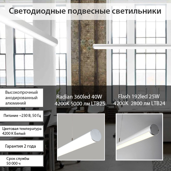 Новые светодиодные светильники Radian 360led 40W 4200K LTB25 и Flash 192led 25W 4200K LTB24