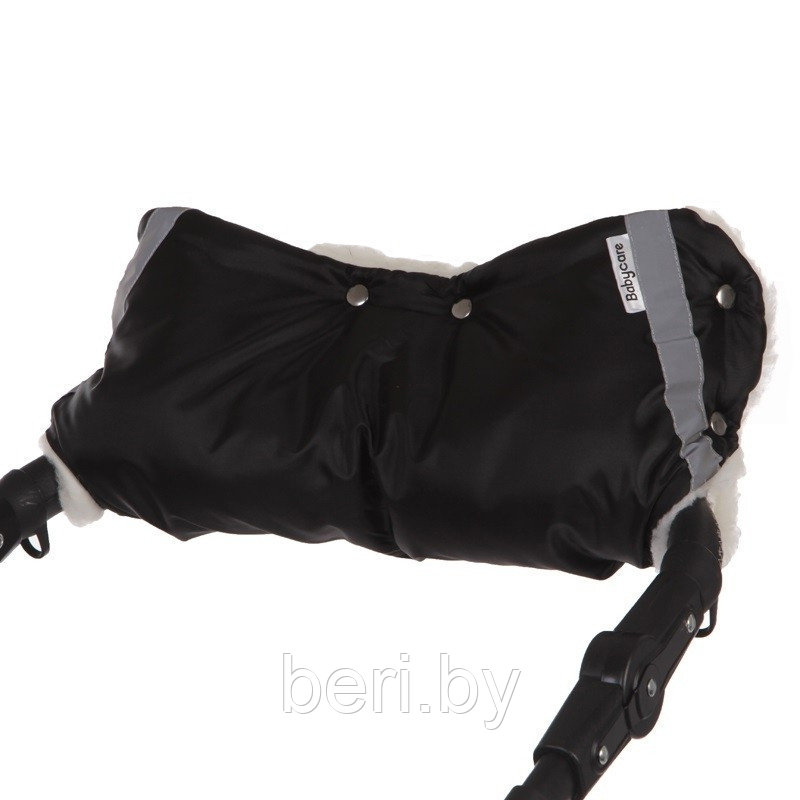 BAMBOLA Муфты-варежки для коляски шерстяной мех+плащевка, непромокаемые, 053B, черный - фото 1 - id-p85508898