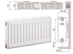 Радиатор стальной Прадо Классик Radiator Prado Classic - боковое подключение тип 22 300х2800, фото 2