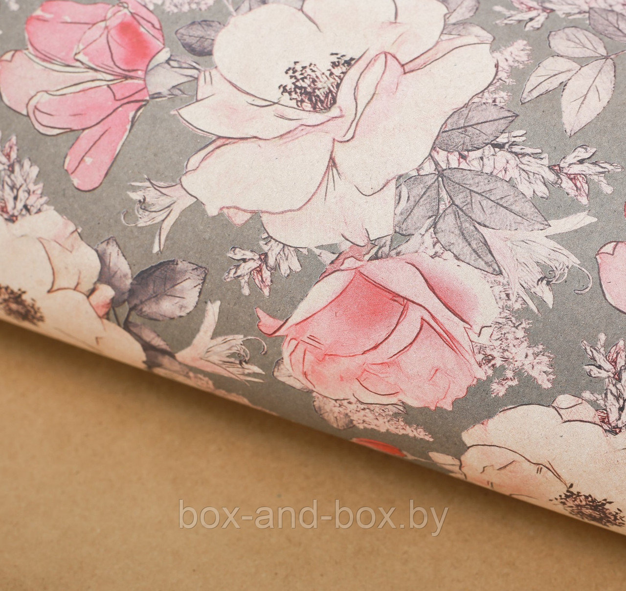 Бумага упаковочная крафтовая «Цветы на сером» - фото 1 - id-p85549364