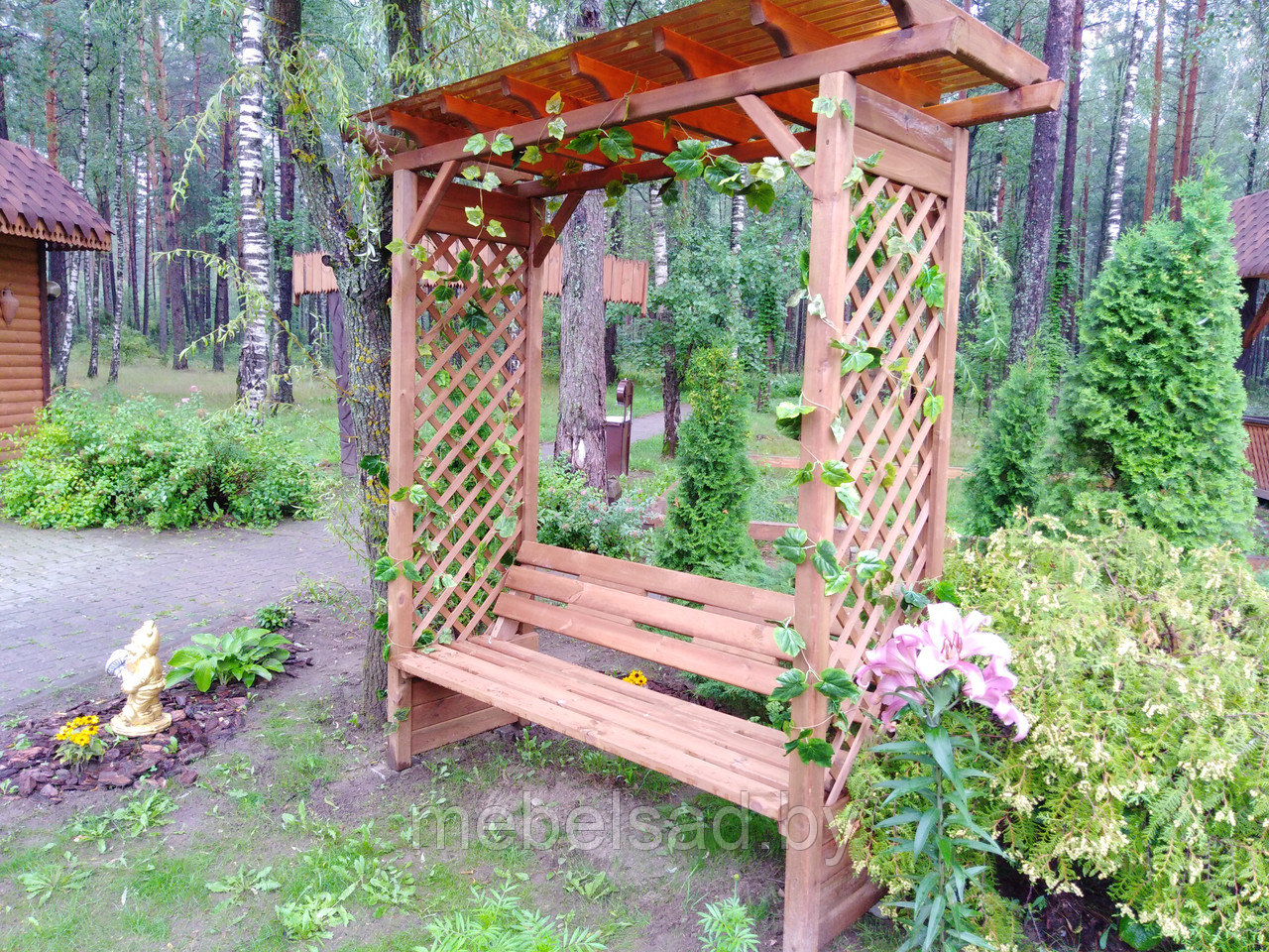 Пергола садовая со скамьей из массива сосны "Диана" - фото 7 - id-p85618817