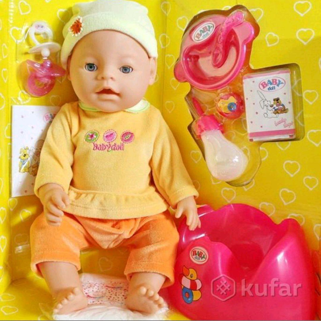 Кукла пупс Baby Doll в желтом костюмчике 9 функций с магнитной пустышкой