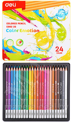 Цветные карандаши Deli 24 шт. в металлическом пенале - фото 1 - id-p85705545