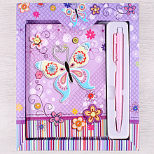 Блокнот 11х15см 48л в подарочной упаковке + ручка Бабочка с блёстками
