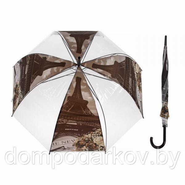 Зонт-трость "Эйфелева башня", полуавтоматический, R=41см, цвет коричневый - фото 1 - id-p85721370