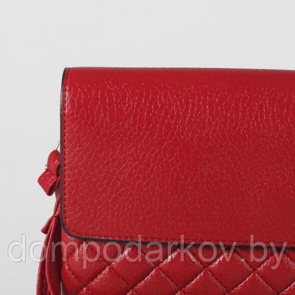 Клатч женский на молнии, 3 отдела, наружный карман, с ручкой, длинный ремень, цвет красный - фото 4 - id-p85721377