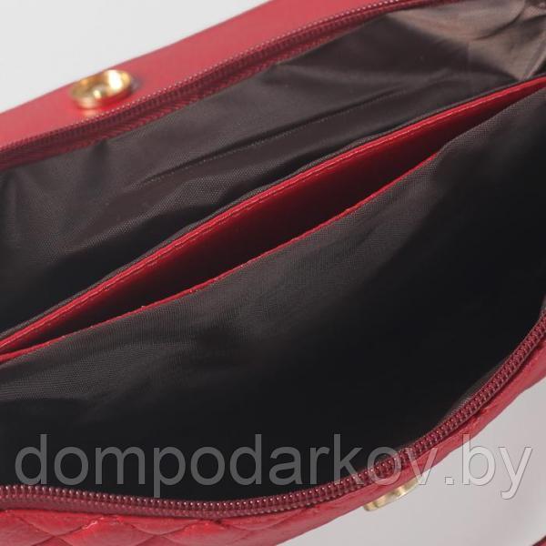 Клатч женский на молнии, 3 отдела, наружный карман, с ручкой, длинный ремень, цвет красный - фото 5 - id-p85721377