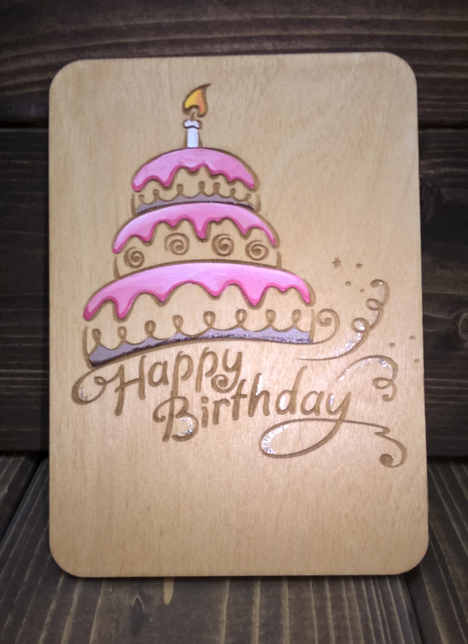 Открытка "Happy Burthday" с тортом, с декором - фото 2 - id-p85872791
