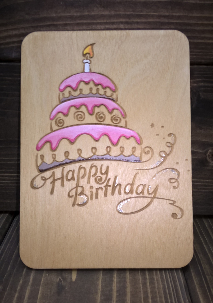 Открытка "Happy Burthday" с тортом, с декором - фото 3 - id-p85872791