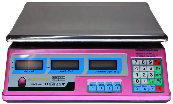 Весы торговые настольные 40 кг NECS 40-1 (розовые) (340 х 230) - фото 2 - id-p85872935