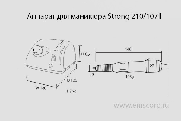 Аппарат для маникюра Strong 210/107II 35т.о. 65Ватт (без педали, с сумкой) SAESHIN фрезер - фото 3 - id-p85918867