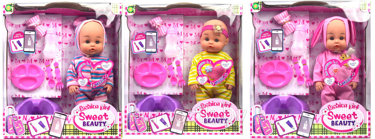 Кукла-пупс музыкальная Sweet beaty (пьет, писает, спит и плачет) арт.8757-3