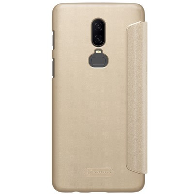 Полиуретановый чехол книга Nillkin Sparkle Leather Case Золотой для OnePlus 6 - фото 2 - id-p85979053