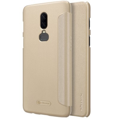 Полиуретановый чехол книга Nillkin Sparkle Leather Case Золотой для OnePlus 6 - фото 4 - id-p85979053