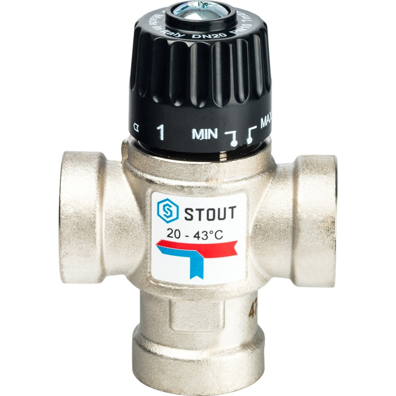 STOUT Термостатический смесительный клапан для систем отопления и ГВС 3/4" ВР 20-43°С KV 1,6 - фото 1 - id-p85983884