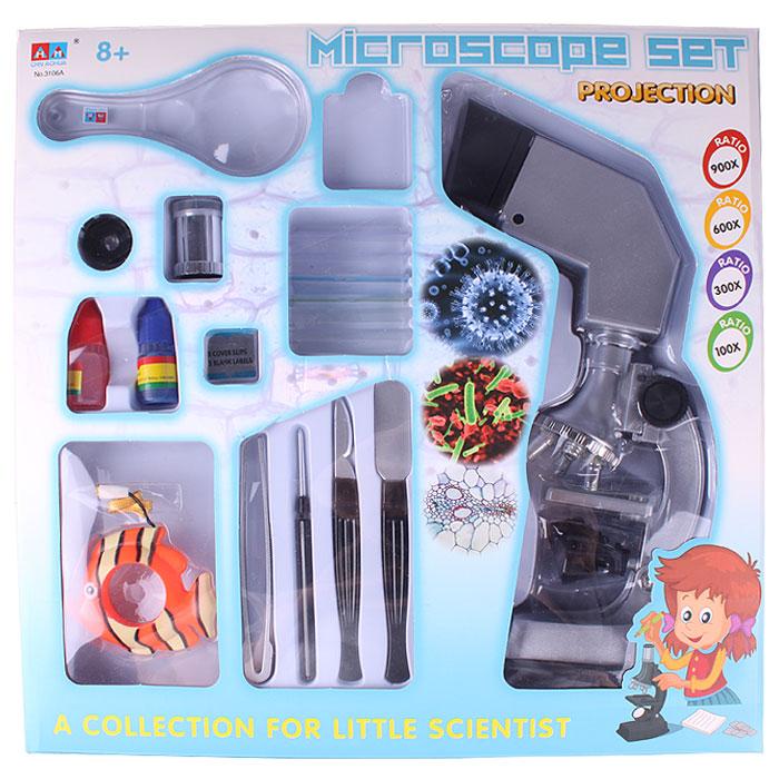 Игрушка детская Микроскоп с подсветкой (зум: 900/600/300/100) и аксессуарами