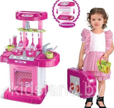 Детская кухня-чемоданчик + корзинка с фруктами, арт. 008-56 розовая - фото 1 - id-p69118117