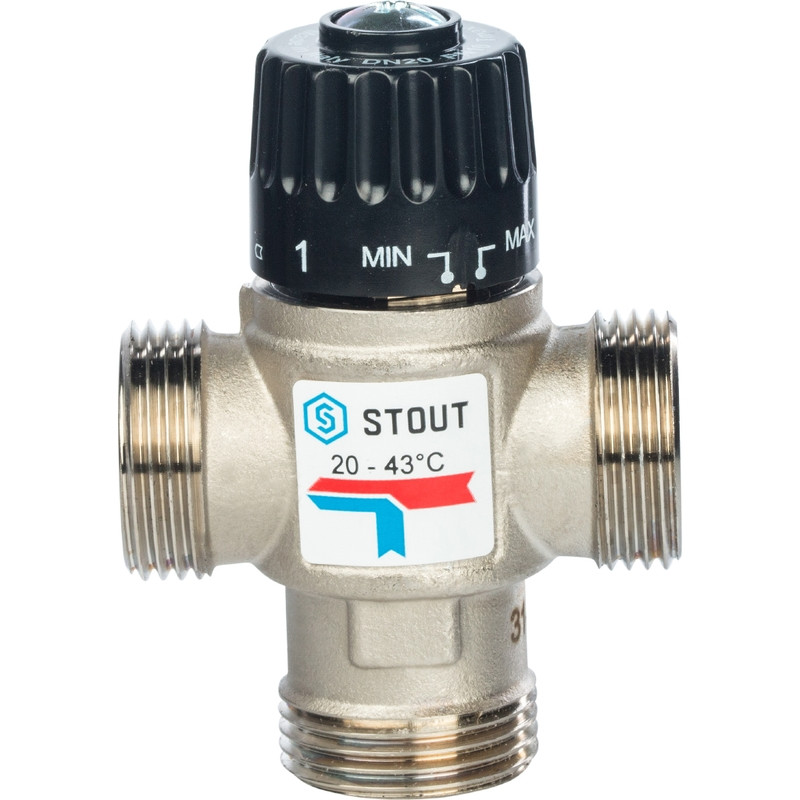 STOUT Термостатический смесительный клапан для систем отопления и ГВС G1" НР 20-43°С KV 1,6 - фото 2 - id-p86035797