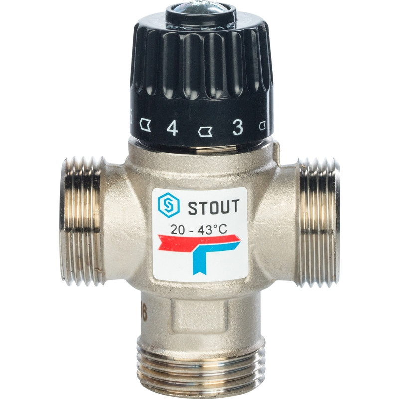 STOUT Термостатический смесительный клапан для систем отопления и ГВС G1" НР 20-43°С KV 1,6 - фото 3 - id-p86035797