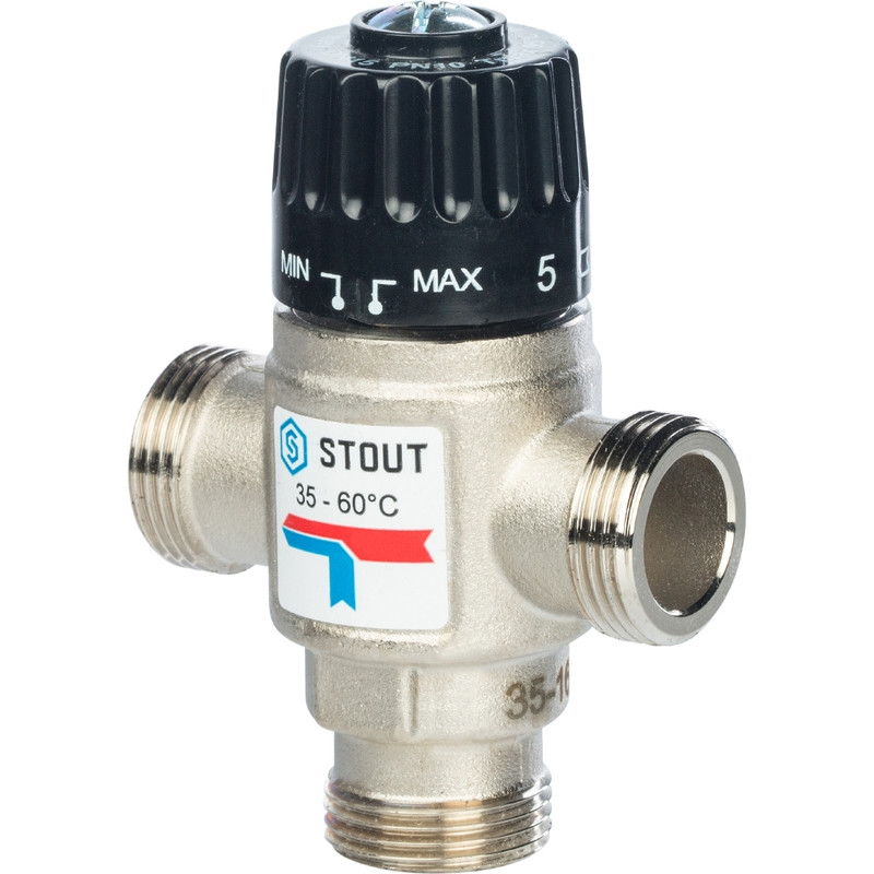 STOUT Термостатический смесительный клапан для систем отопления и ГВС G3/4" НР 35-60°С KV 1,6 - фото 1 - id-p86035861