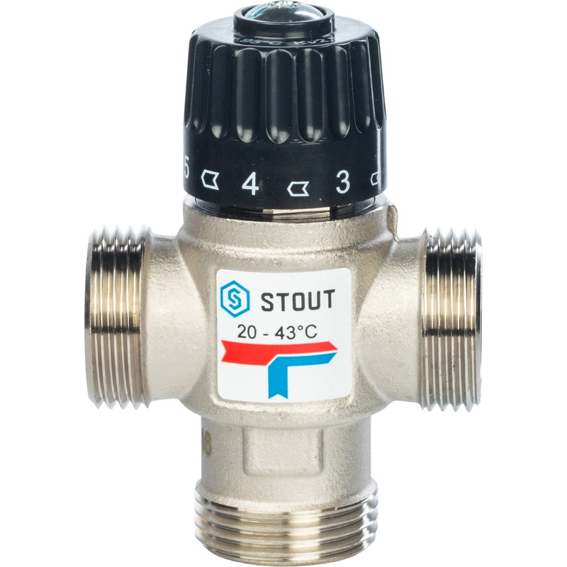 STOUT Термостатический смесительный клапан для систем отопления и ГВС G1" НР 20-43°С KV 2,5 - фото 3 - id-p86035880