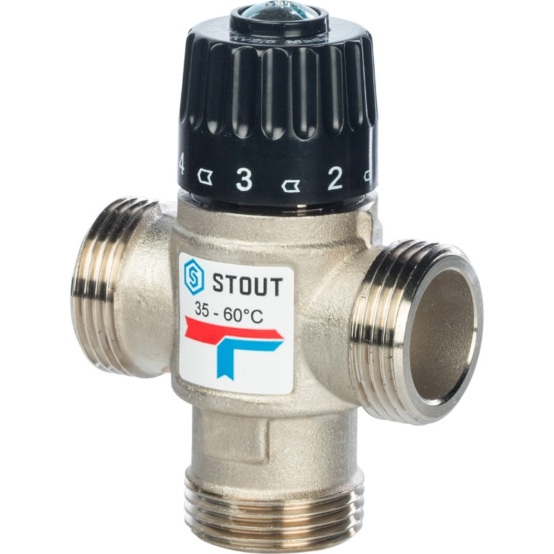 STOUT Термостатический смесительный клапан для систем отопления и ГВС G1" НР 35-60°С KV 2,5