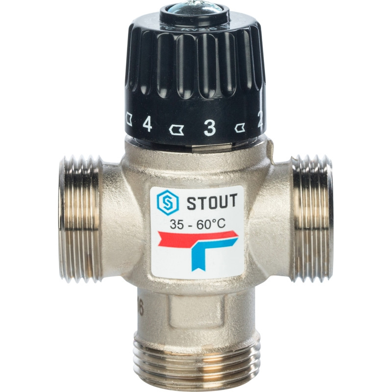 STOUT Термостатический смесительный клапан для систем отопления и ГВС G1" НР 35-60°С KV 2,5 - фото 2 - id-p86035883
