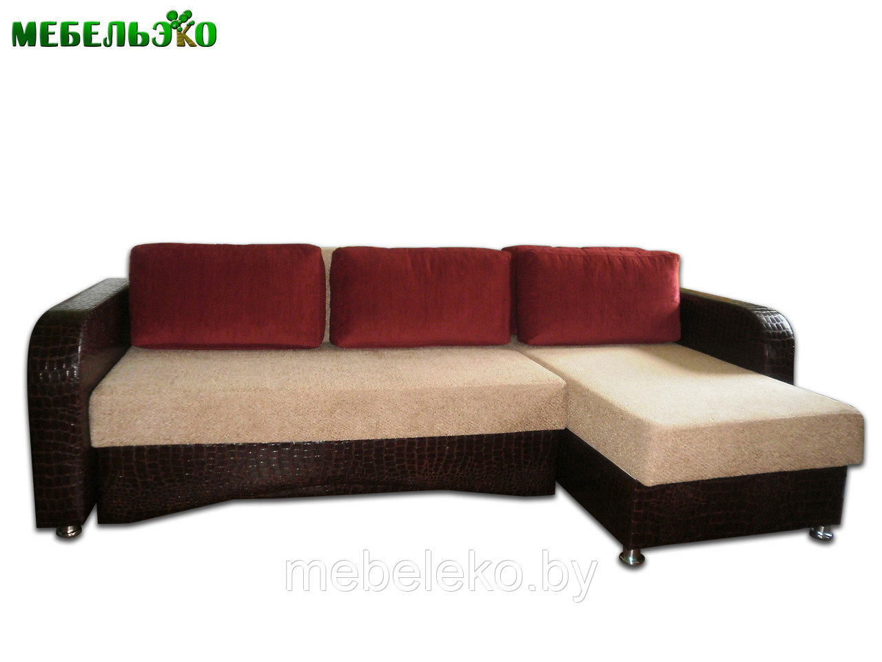 Угловой диван "Диона" бежевый с бордовыми подушками - фото 1 - id-p86068292