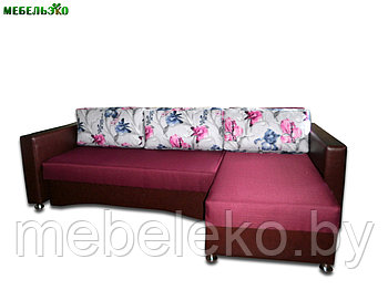 Угловой диван "Диона" бордовый с ирисами